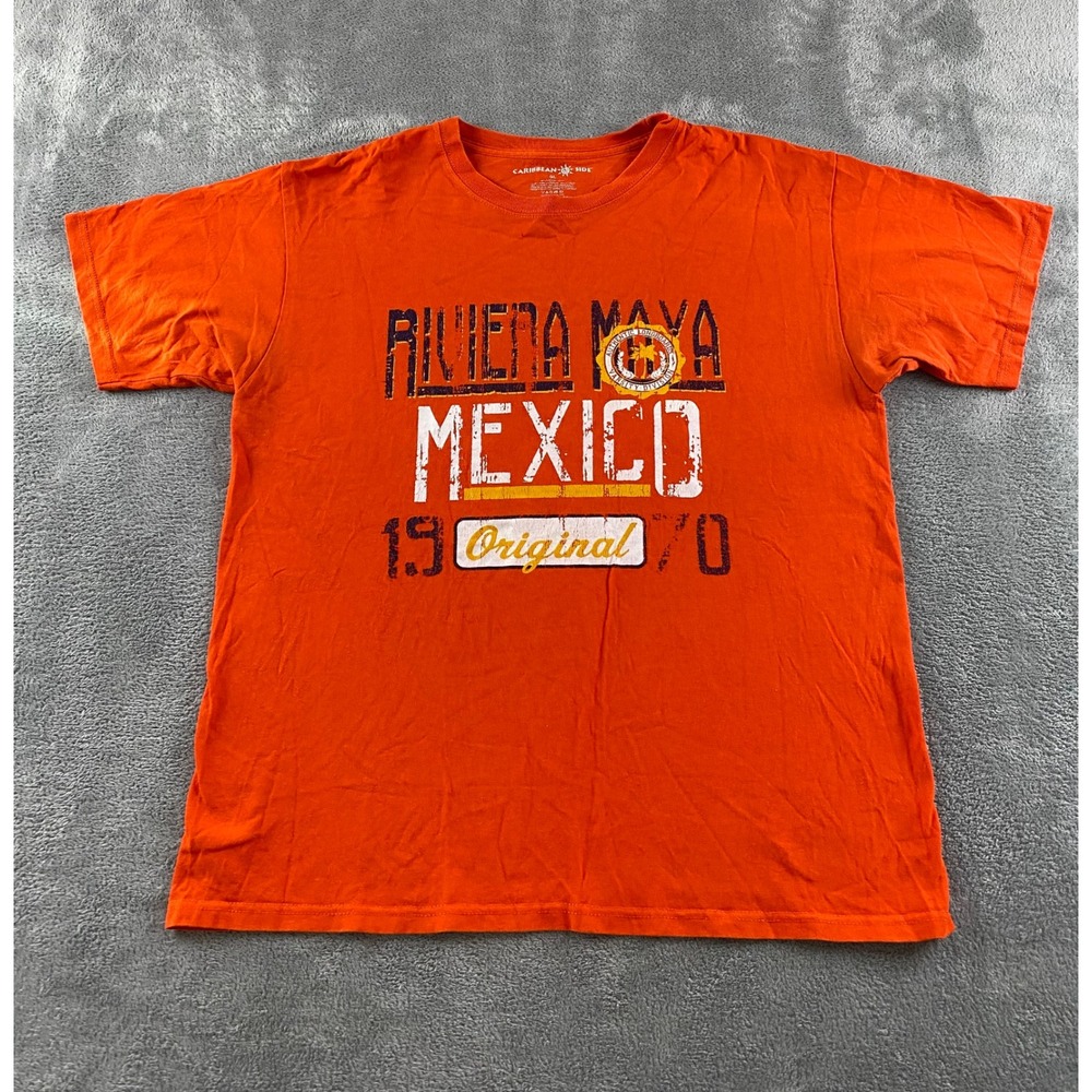 Caribbean‎ Side Riviera Maya Mexico Orange Graphic Tee Shirt Womens Large 1970